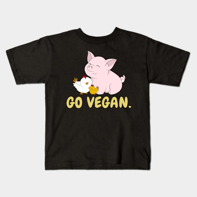 Go Vegan Cute Pig And Chicken 3 Kids T-Shirt by valentinahramov